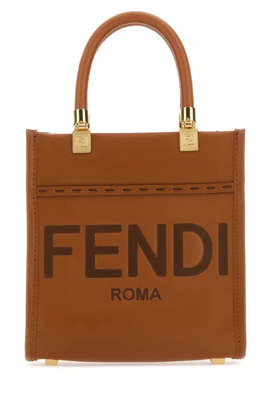 Fendi Caramel Leather Mini Sunshine Handbag In Cuoioorosoft