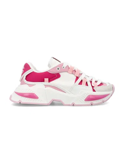 Dolce & Gabbana Kids' Colour-block Panel Sneakers In White/pink