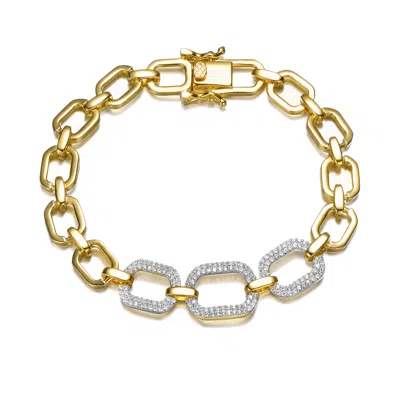 Rachel Glauber 14k Gold Plated With Cubic Zirconia Pave Geometric Oval Chain Bracelet