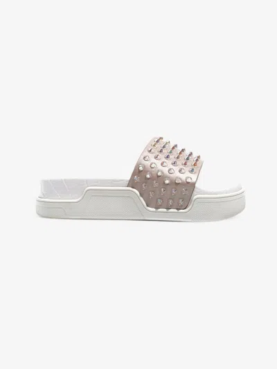 Christian Louboutin Pool Fun Donna Slides / Iridescent Leather In Grey