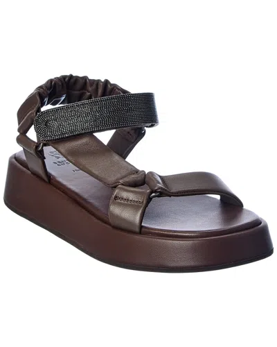 Brunello Cucinelli Leather Platform Sandal In Brown