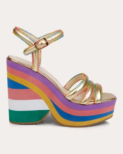 Dee Ocleppo France Leather Wedge Sandals In Gold Multi