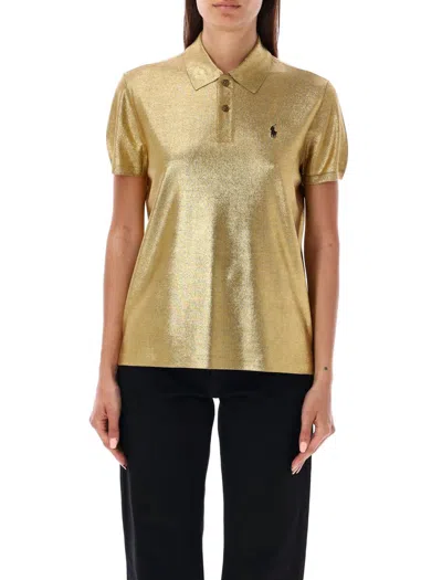 Ralph Lauren Laminated Polo In Gold