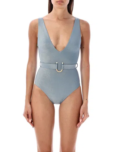 Zimmermann Women's Waverly Lurex Plunge One-piece Swimsuit In Blue