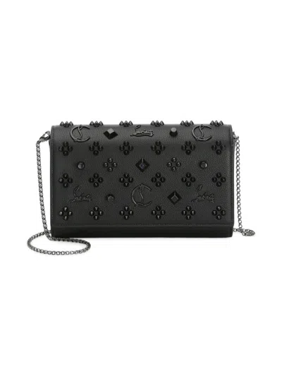 Christian Louboutin Paloma Black Leather Clutch In Black/ultr