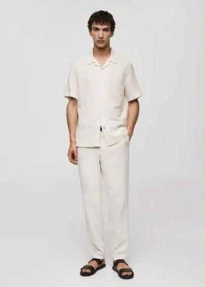 Mango Man Regular Fit Seersucker Cotton Shirt Off White
