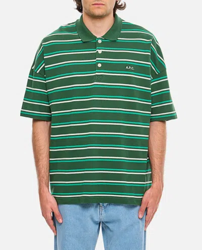 Apc Logo-embroidered Striped Polo Shirt In Green