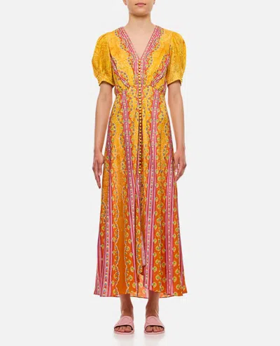 Saloni Lea Printed Long Dress In Orange