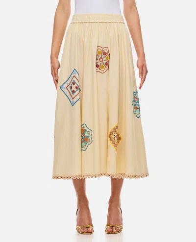 Zimmermann Ottie Guipure Lace-trimmed Cotton Midi Skirt In Cream