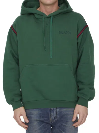 Gucci Logo Embroidered Drawstring Hoodie In Green