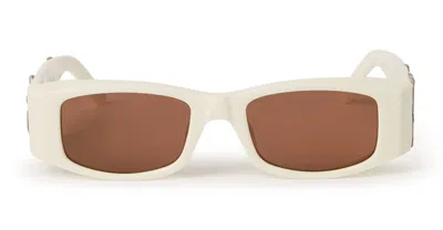 Palm Angels Angel Acetate & Metal Rectangle Sunglasses In White Brown