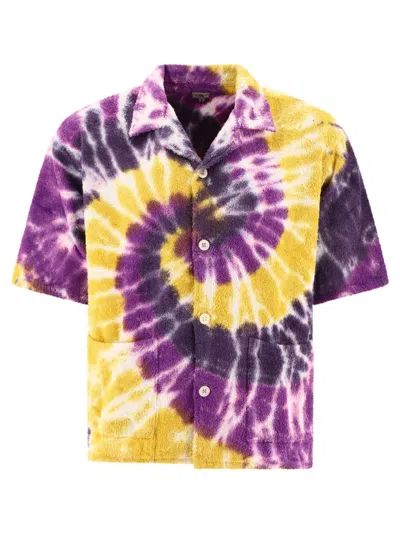 South2 West8 Cabana Shirt Cotton Pile Tie Dye In B-yellow & Purple