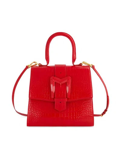 Mac Duggal Women's Medium Crocodile-embossed Leather Top Handle Bag In Cherry