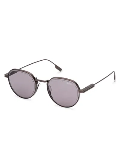 Zegna Men's Metal Round Sunglasses In Matte Gunmetal Purple