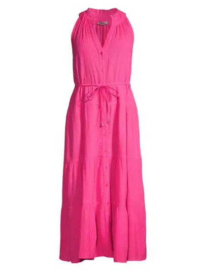 Change Of Scenery Women's Tracy Convertible Tiered Shirtdress In Shocking Pink