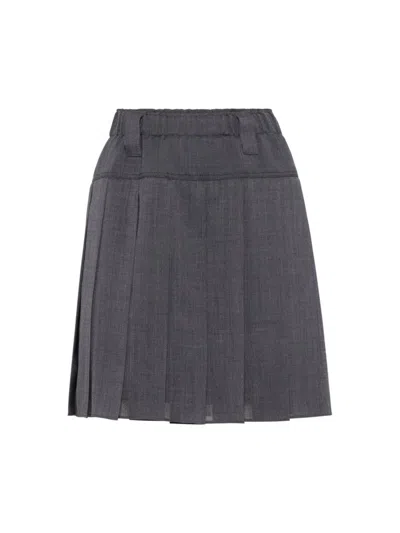 Brunello Cucinelli Pleated Mini Skirt In Medium Grey