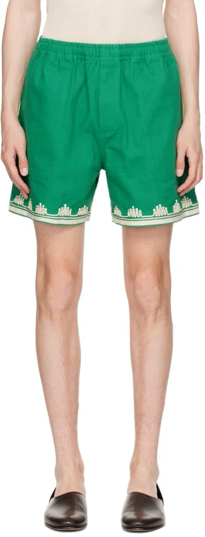 Bode Embroidered-design Cotton Shorts In Green