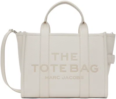 Marc Jacobs The Leather Medium Tote In Cotton & Silver