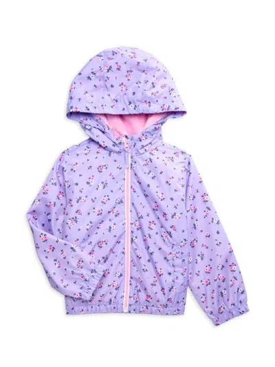 Pink Platinum Babies' Little Girl's Floral Faux Fur Lined Hoodie In Lilac