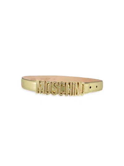 Moschino Women's Embellished Metallic Logo Leather Belt In Gold