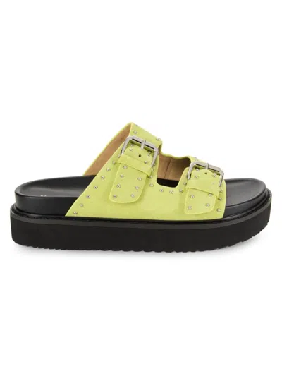 Marc Fisher Ltd Micro Stud Leather Dual-buckle Sandals In Light Green