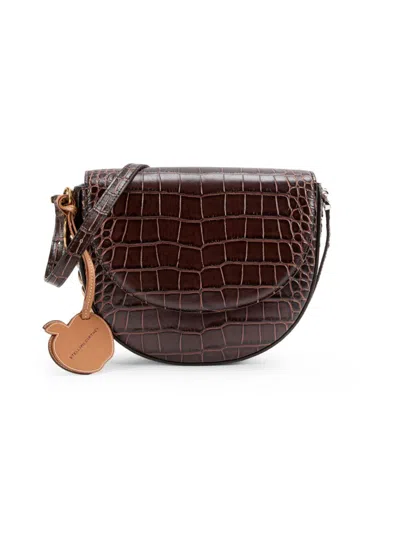 Stella Mccartney Medium Frayme Embossed-crocodile Shoulder Bag In Brown