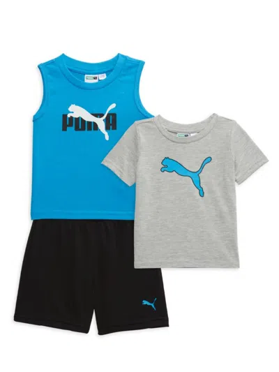 Puma Baby Boy's 3-piece Logo Tee & Shorts Set In Bright Blue