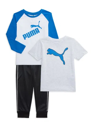 Puma Babies' Little Boy's 3-piece Logo Graphic Tee & Joggers Set In Blue White