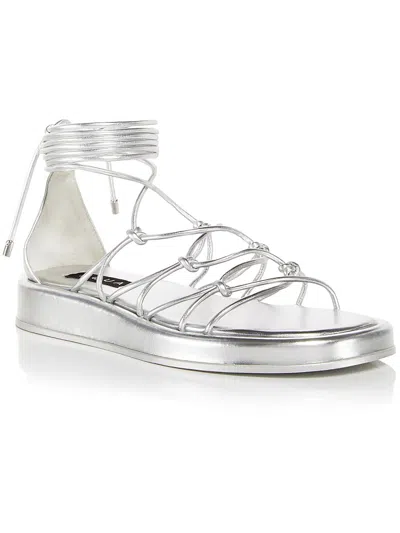 Aqua Star Womens Faux Leather Gladiator Strappy Sandals In Silver