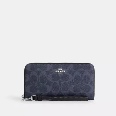 Coach Outlet Long Zip Around Wallet In Signature Canvas In Black