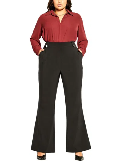 City Chic Womens Solid Polyester Wide Leg Pants In Black