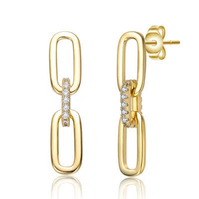 Rachel Glauber 14k Plated Cz Triple Chain Drop Earrings In Gold
