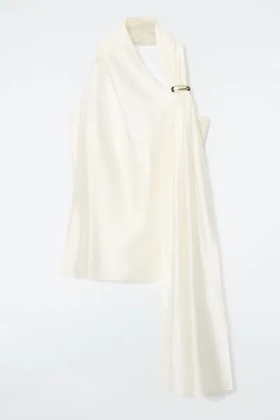Cos Asymmetric Brooch-detail Blouse In White