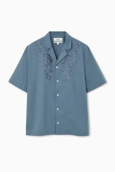 Cos Floral Embroidered Short-sleeved Shirt In Blue
