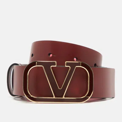 Pre-owned Valentino Garavani Red/pink Leather Vlogo Belt 80cm
