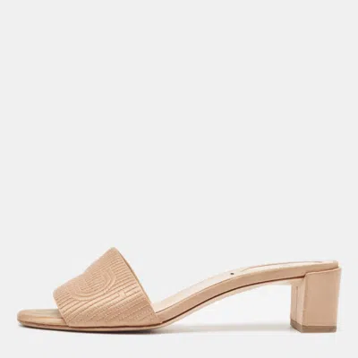 Pre-owned Fendi Beige Satin Slide Sandals Size 36