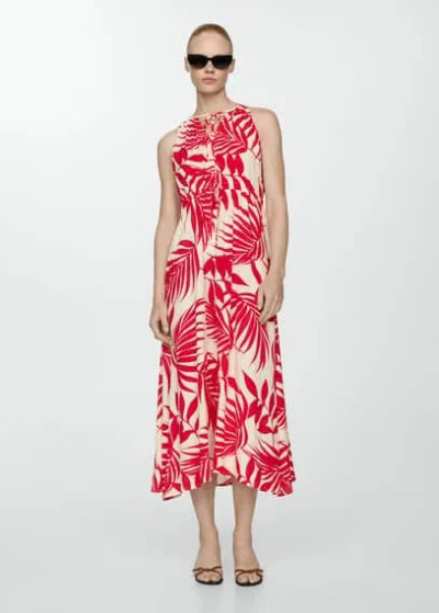 Mango Bow Printed Dress Red In Rouge
