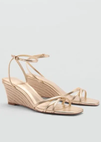 Mango Metallic Wedge Sandals With Straps Gold In Or