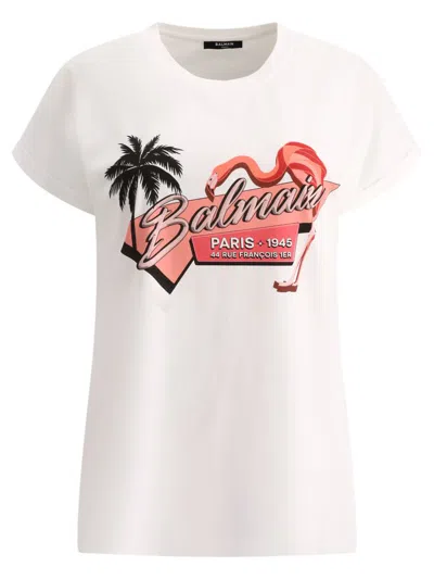 Balmain " Flamingo" T-shirt In White