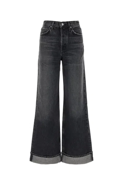 Agolde Dame Jean Denim Trousers In Ditch (marble Black)
