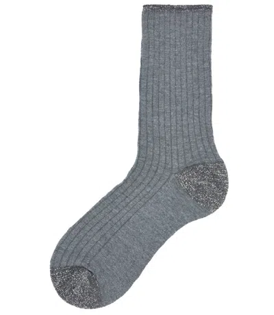 Alto Milano Charcoal Donna Short Socks In 001 Charcoal