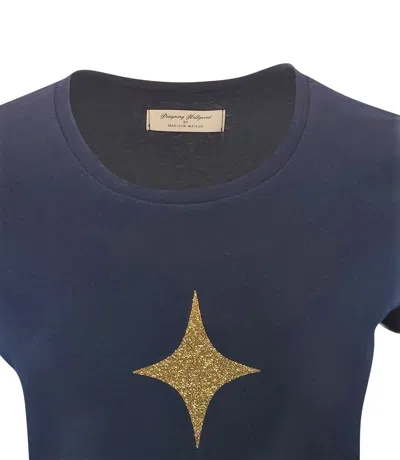 Madison Maison Designing Hollywood  X ™ Cotton Navy Star Lady T Shirt In Gold