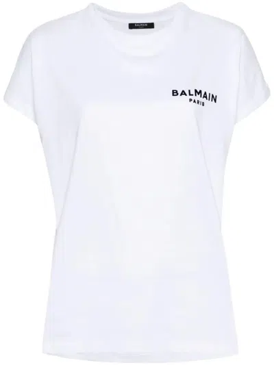 Balmain Flocked Logo Print T-shirt In Black