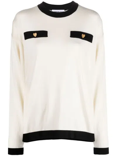 Moschino Two-tone Knitted Jumper In White