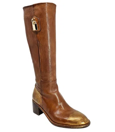 Madison Maison Cognac Tall Hand Rubbed Lock Boot In 39.5