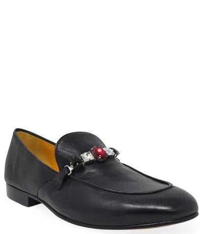Madison Maison Black Leather Jeweled Loafer In 41
