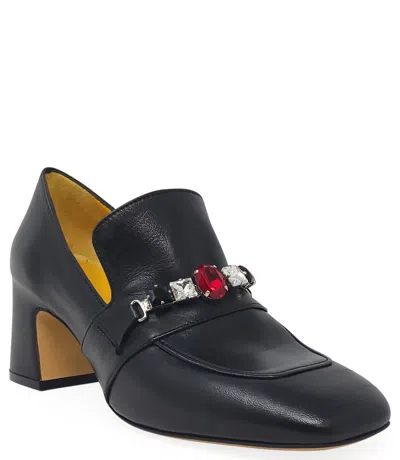 Madison Maison Black Leather Mid Heel Jeweled Loafer In 41