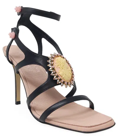 Madison Maison Black Pink High Heel Leather With Cameo Detail