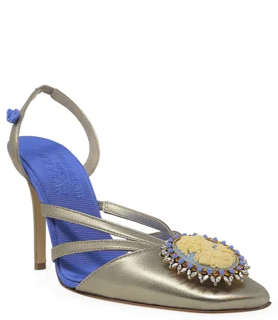 Madison Maison Blue Gold Leather Cameo High Heel Slingback In 39.5