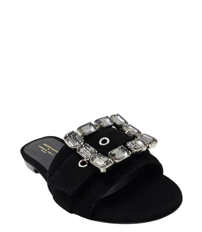 Madison Maison ™ Fade Jeweled Buckle Black Suede Sandal In 39.5